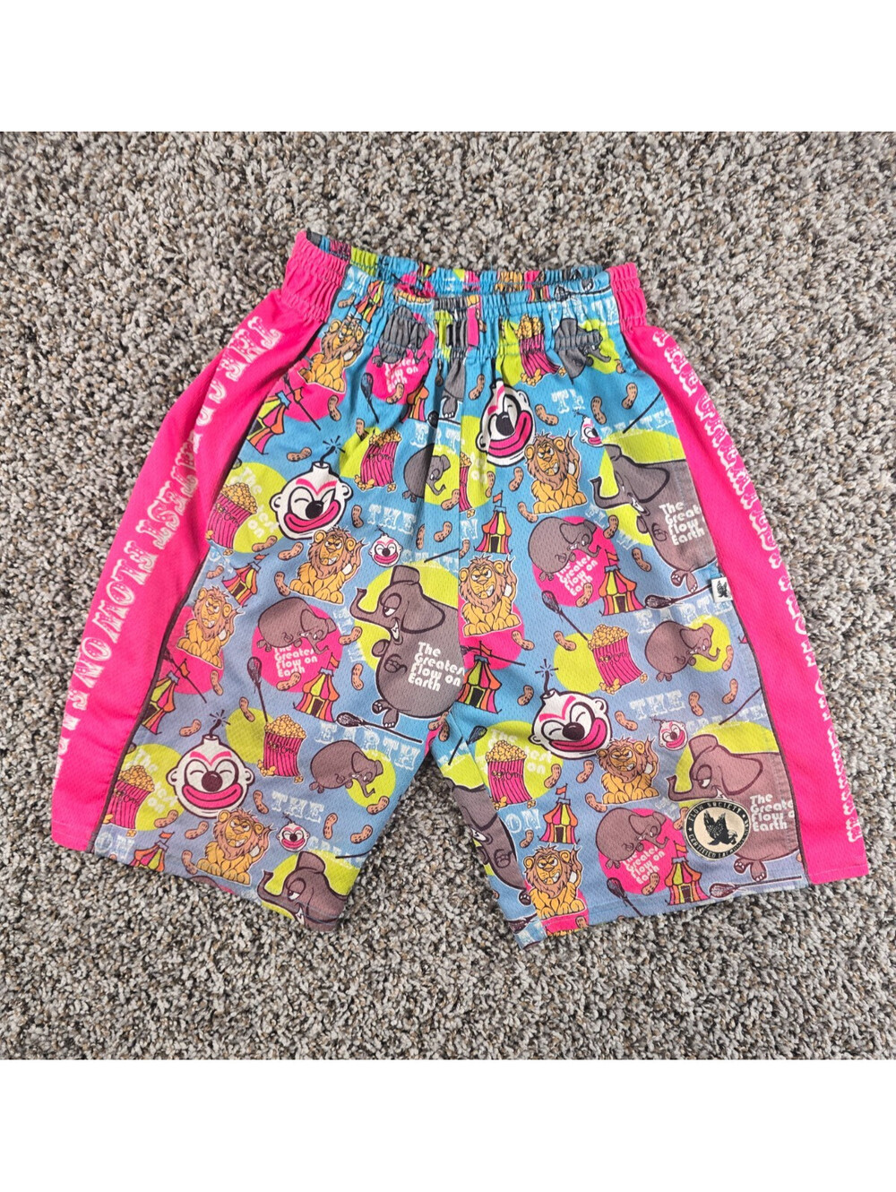 Flow Society Boys Sz XS Lacrosse Athletic Mesh Shorts Circus Clown Pink Print